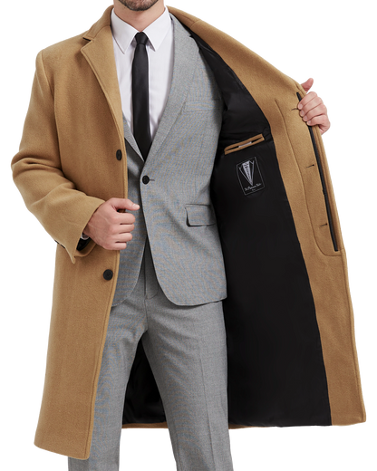 Camel Wool Cashmere Bond Overcoat Black Lining