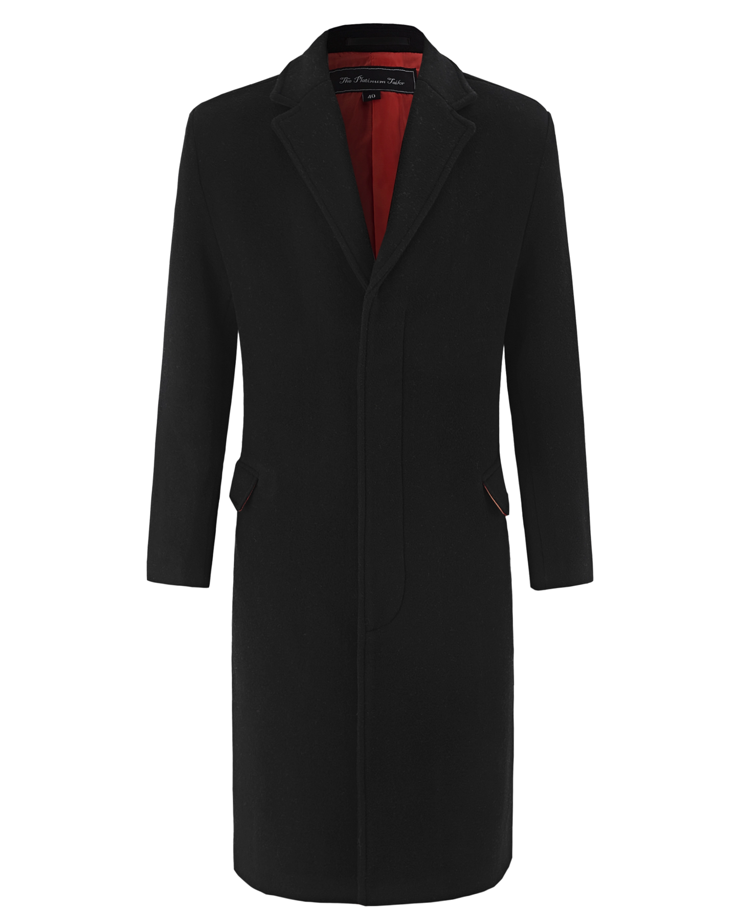 Black Wool Cashmere Bond Overcoat Red Lining