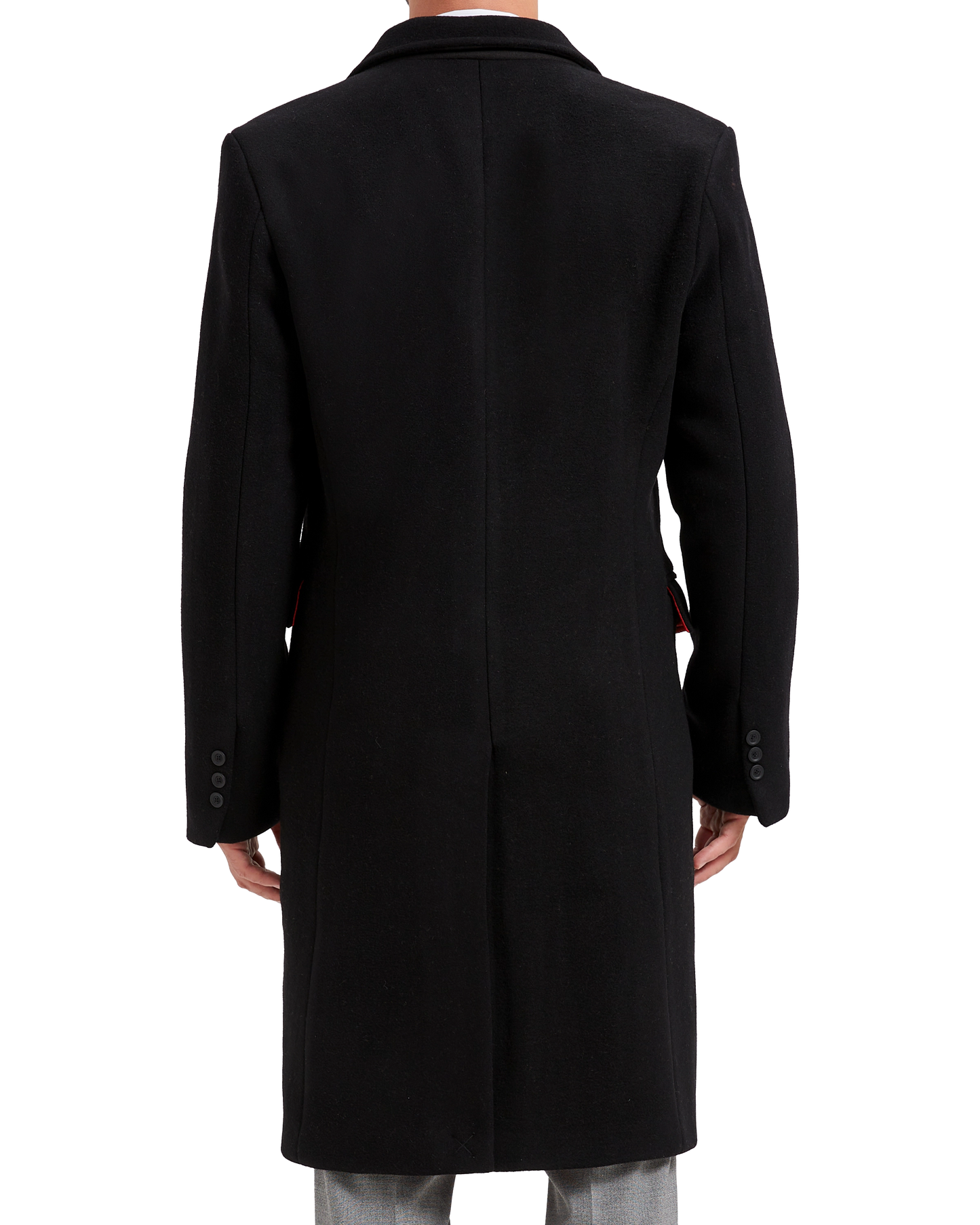 Black Wool Cashmere Bond Overcoat Red Lining