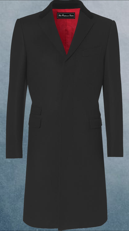 Black Wool Cashmere Covert Overcoat