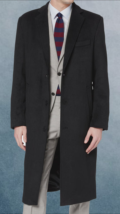 Black Wool Cashmere Long Overcoat